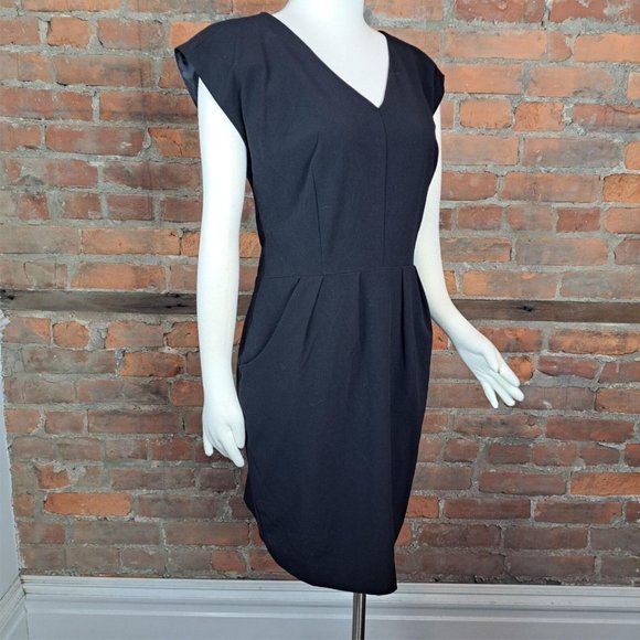 ABS Essentials Sheath Dress Black Career Cocktail Wardrobe Basic V-Neck Sz 8 - Picture 3 of 6
